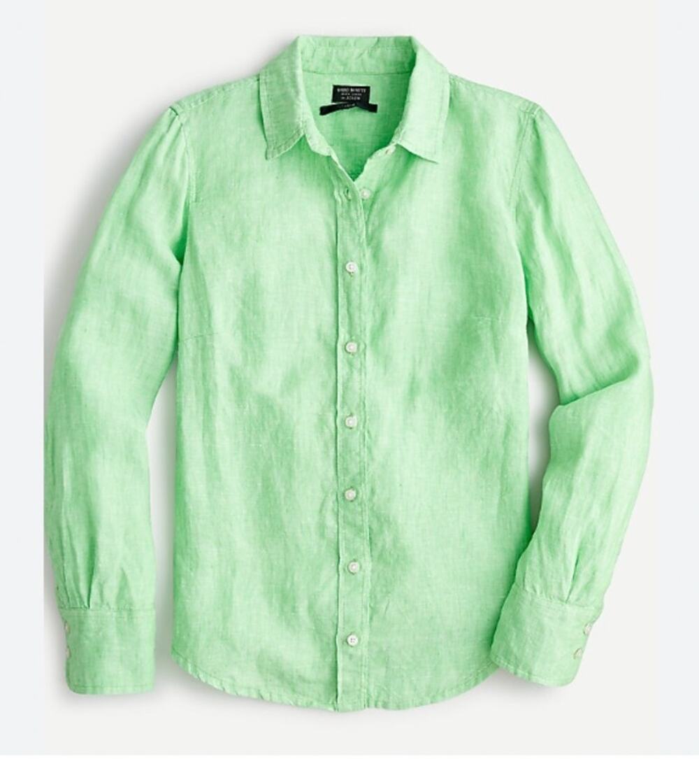 J. Crew Baird McNutt Irish Linen Green Button Slim Classic 16 Shirt MSRP $139